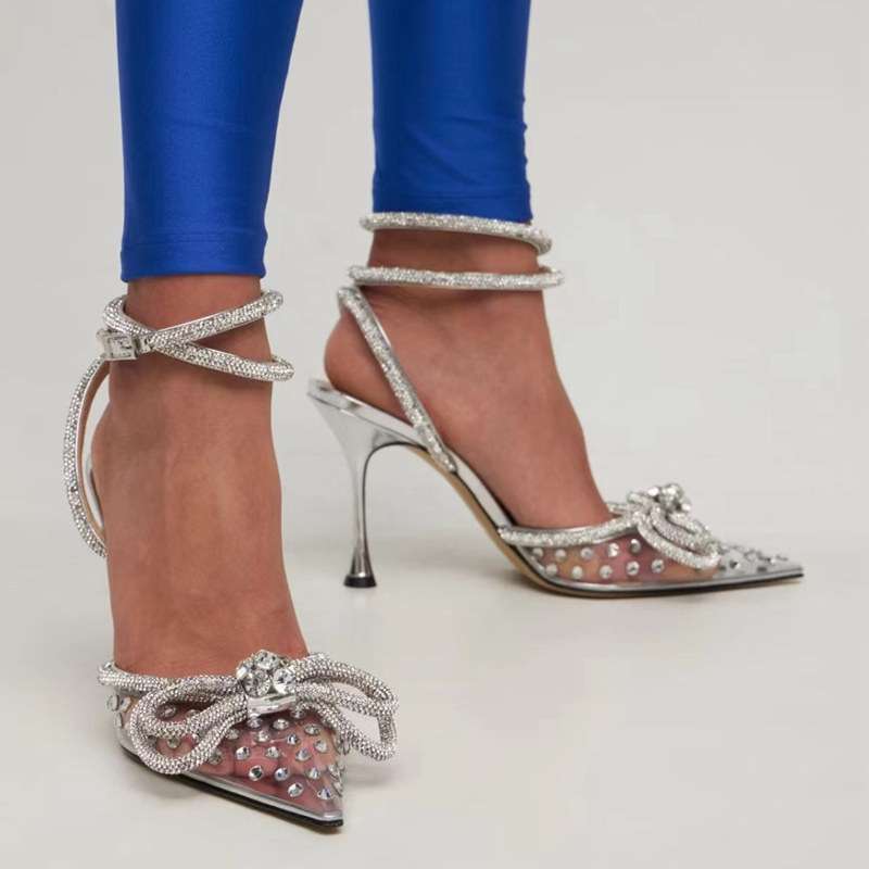 personalized high-heeled sandals bows rhinestone women's shoes stiletto pointed high heels fashion women's cross-border exclusive supply