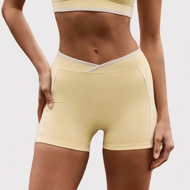 High-waisted, figure-hugging, color-blocked, cross-border camisole, shockproof, push-up, high-waisted, butt-lifting running and fitness shorts yoga set for women