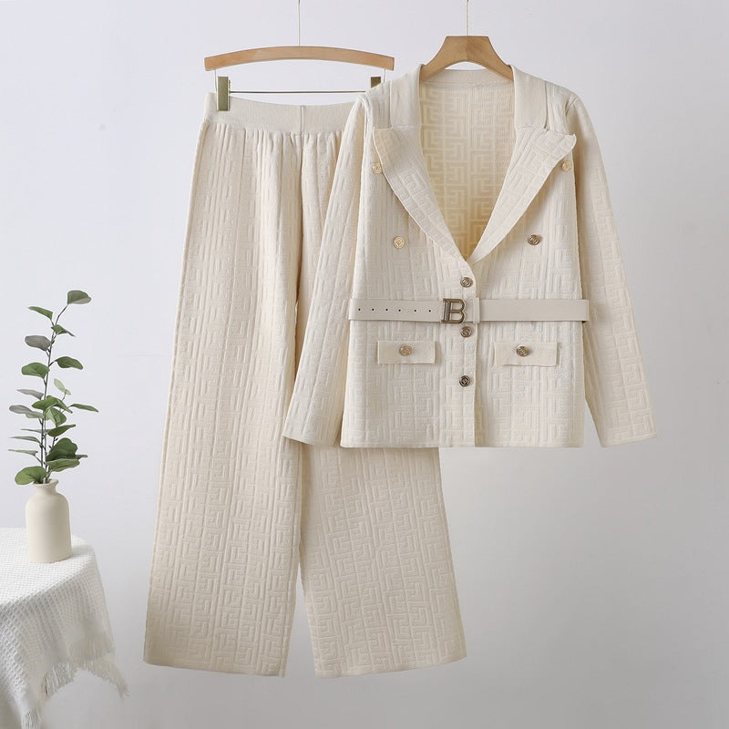 new european and american fashionable and elegant herringbone jacquard knitted export two-piece knit set dress