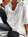 loose type    new arrivalfashionlacepatchwork u-neck three-quarter sleeve tops
