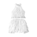 new girls' halter neck off-shoulder tiered skirt pants sweet princess set