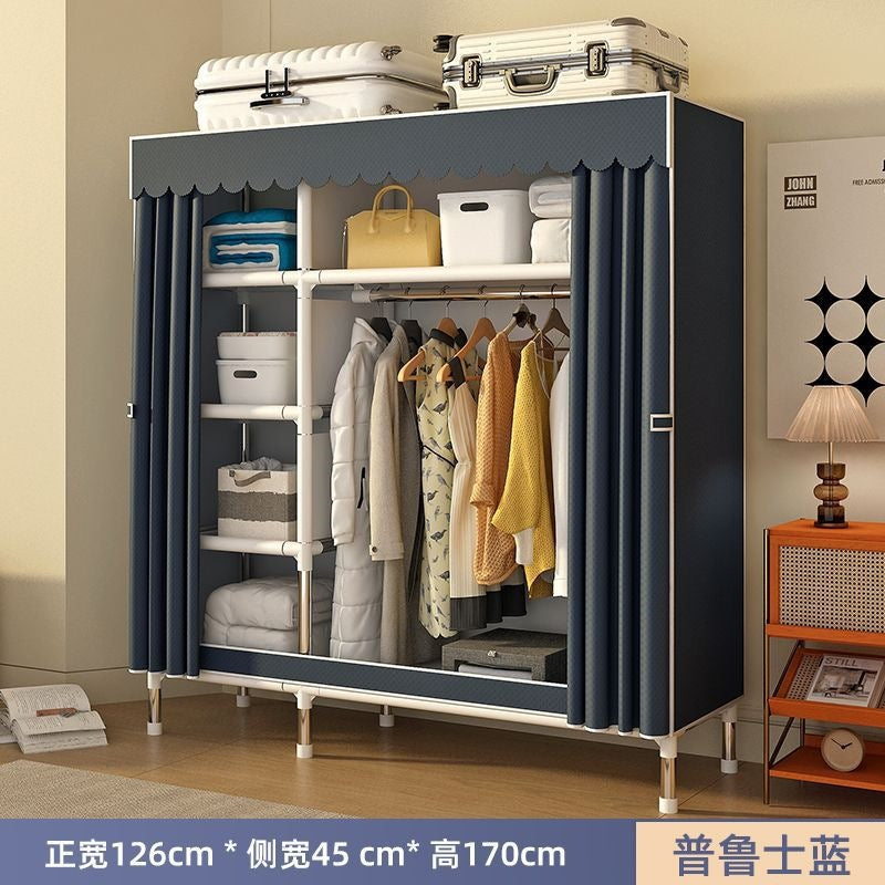 Simple wardrobe for home bedroom steel frame thickened and thickened steel pipe assembled cloth wardrobe rental room strong and durable cabinet