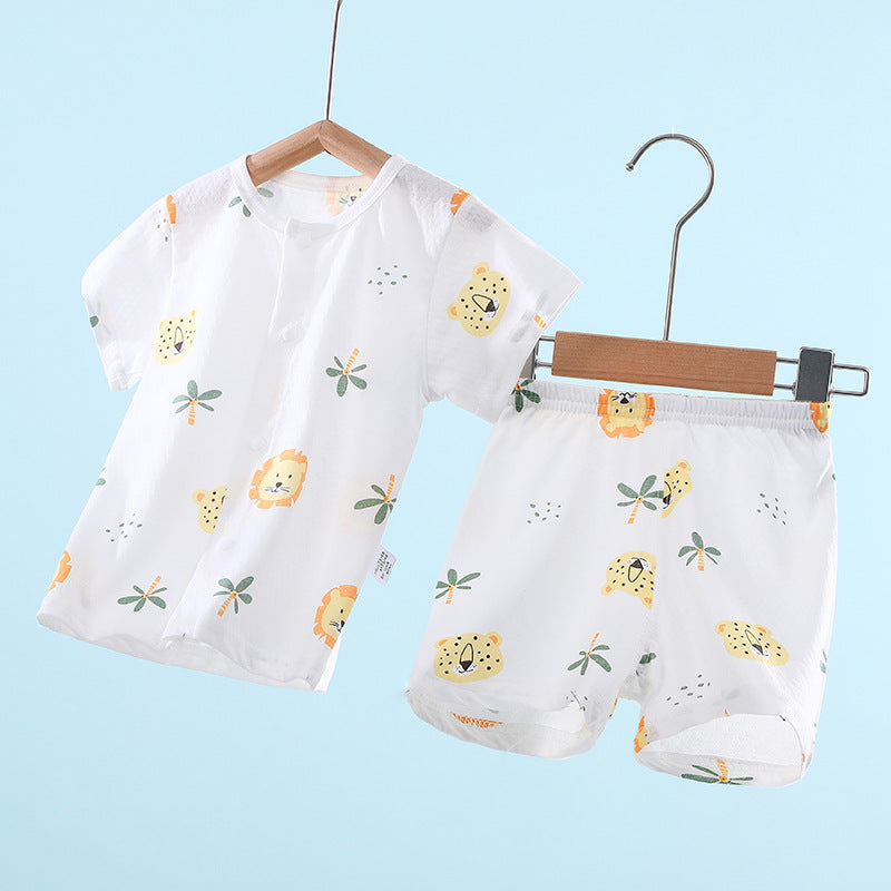 Baby short-sleeve set - summer lightweight cartoon newborn pure cotton kids summer shorts infant clothes spring/summer outfit
