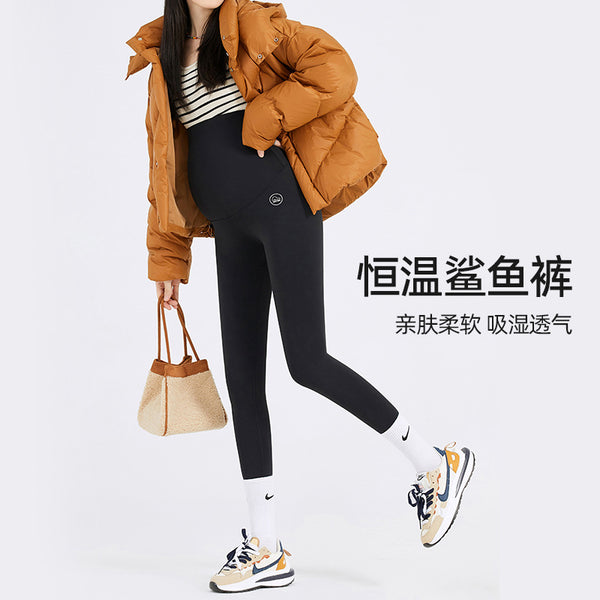 Maternity pants 2025 autumn and winter new thermostatic belly pants maternity pants shark pants simple maternity leggings nine-point pants