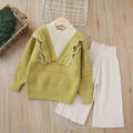 Girls' knitted sweater set, kids' two-piece outfit,  new style for baby girls ages 1-8, faux two-piece pullover set