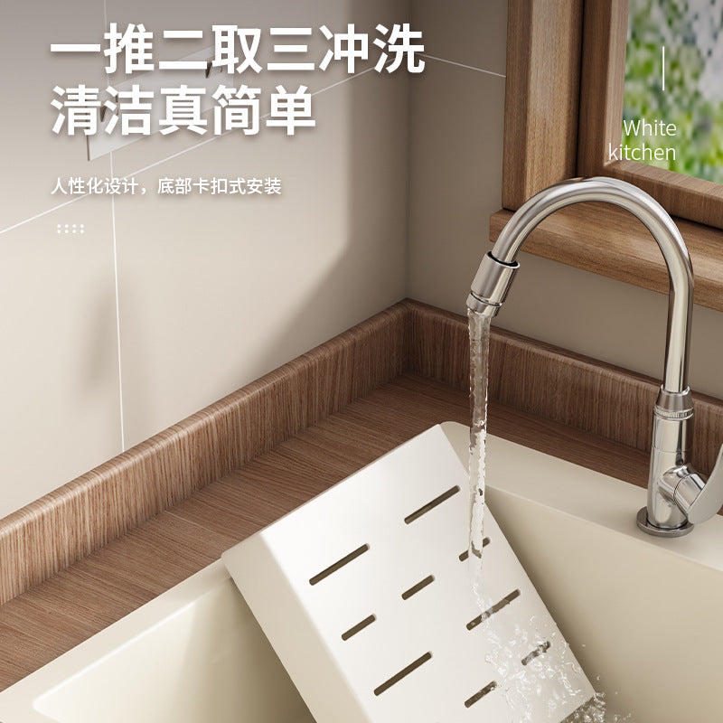 Stainless steel knife holder No punching Wall-mounted white kitchen Household chopsticks cartridge Kitchen knife storage Knife storage shelf