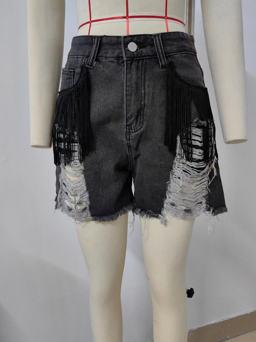european and american women's clothing  cross-border trade independent website  new personalized tassel washed denim shorts