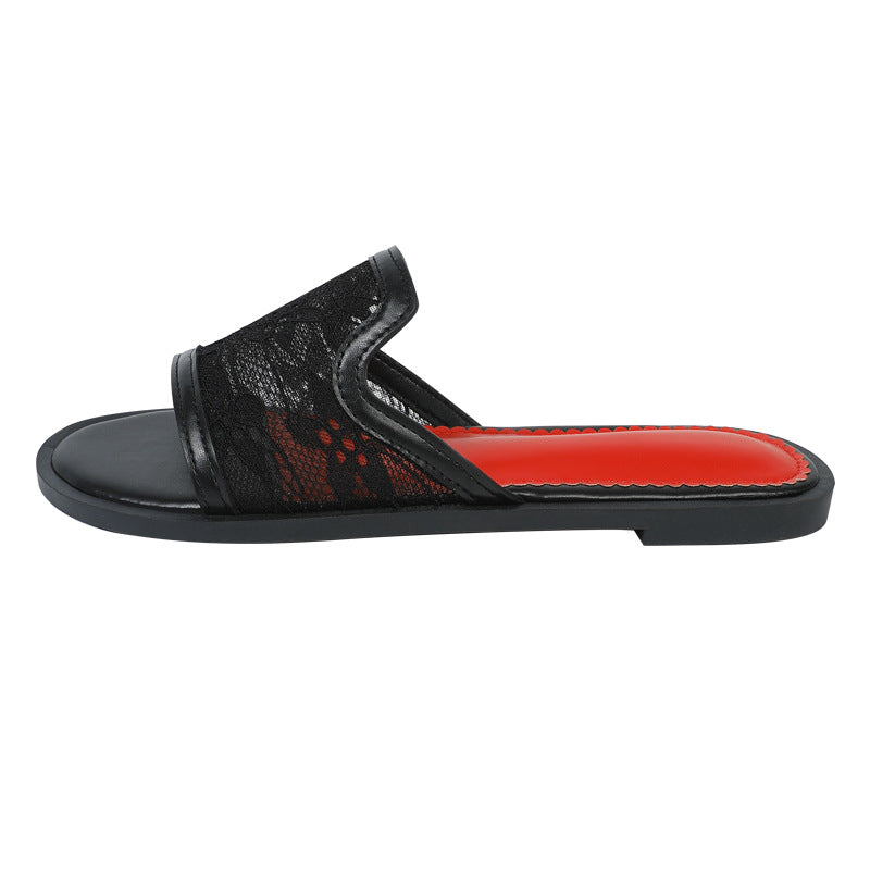 Summernew arrival mesh round toe one-line flatsoutwear sandals cross-border plus size slippers for women
