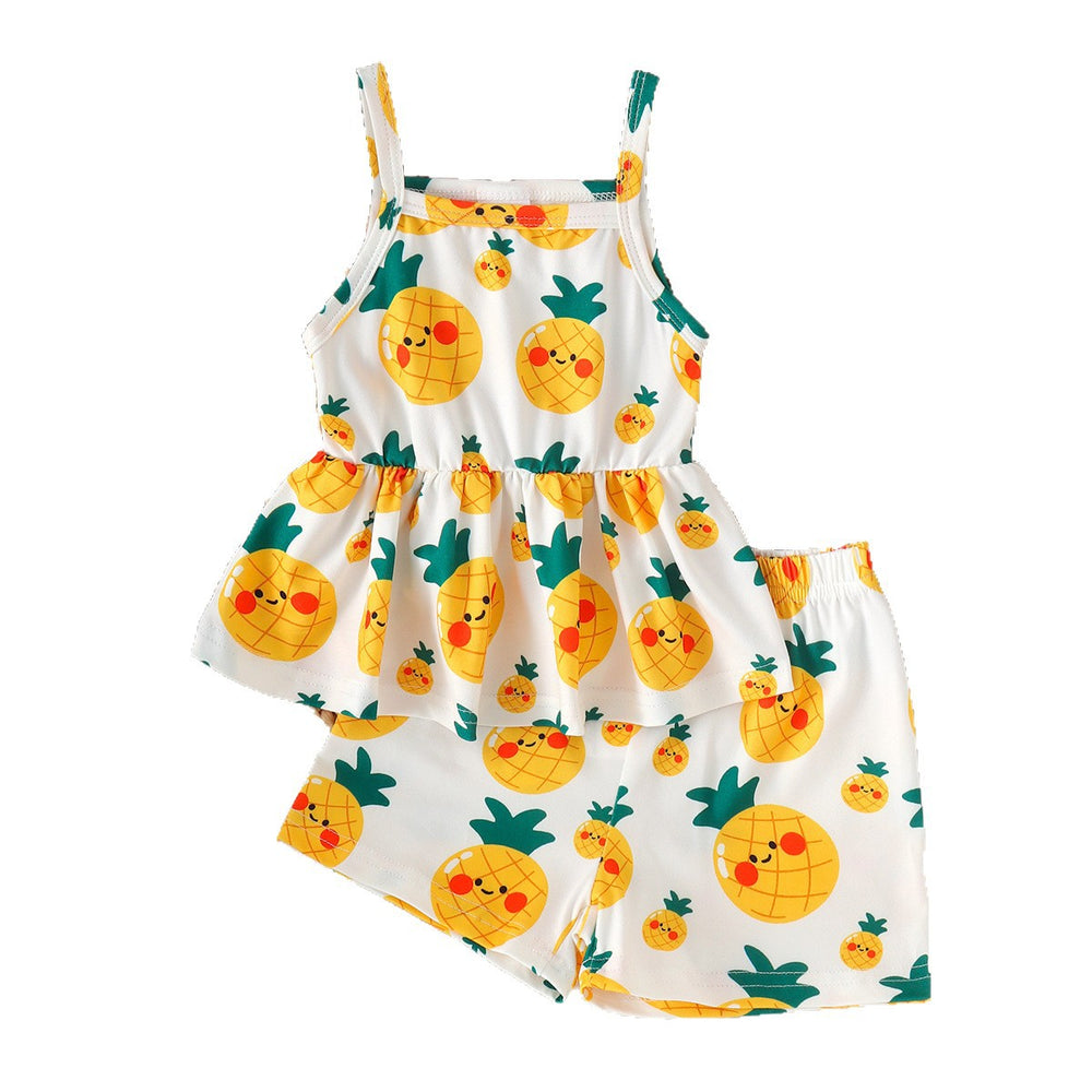Baby clothing kids set pineapple pattern white suspender tops+shortstwo-piece set children's clothing
