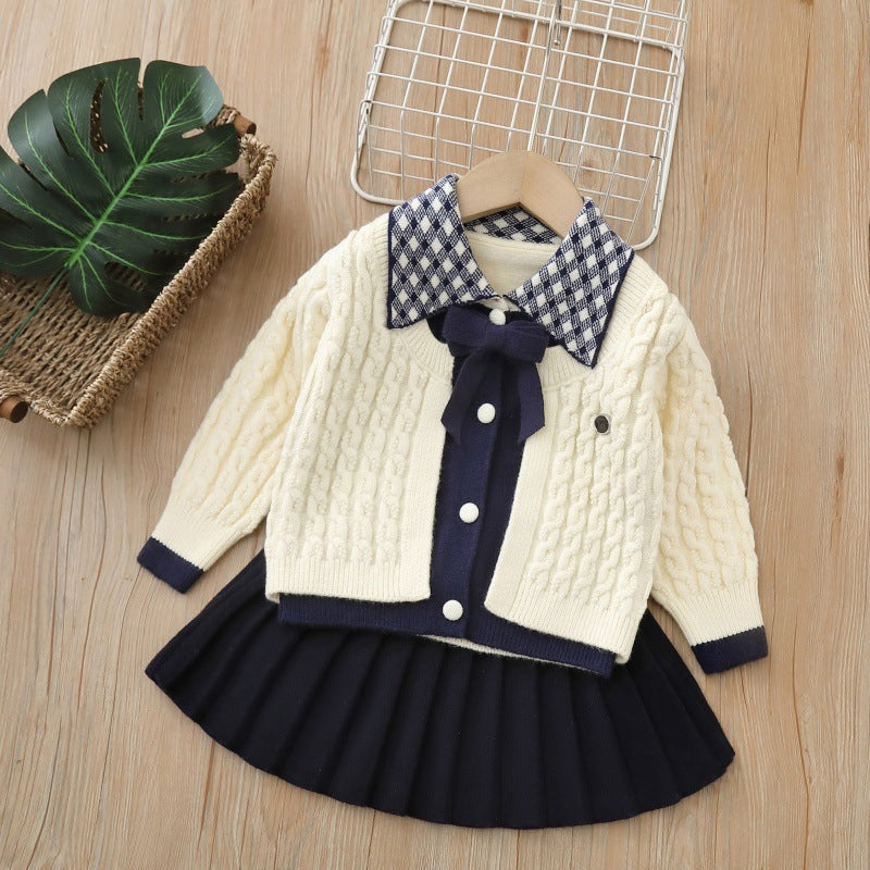 Girls' cardigan sweater two-piece set - new  autumn/winter collection - preppy style outfit for little girls