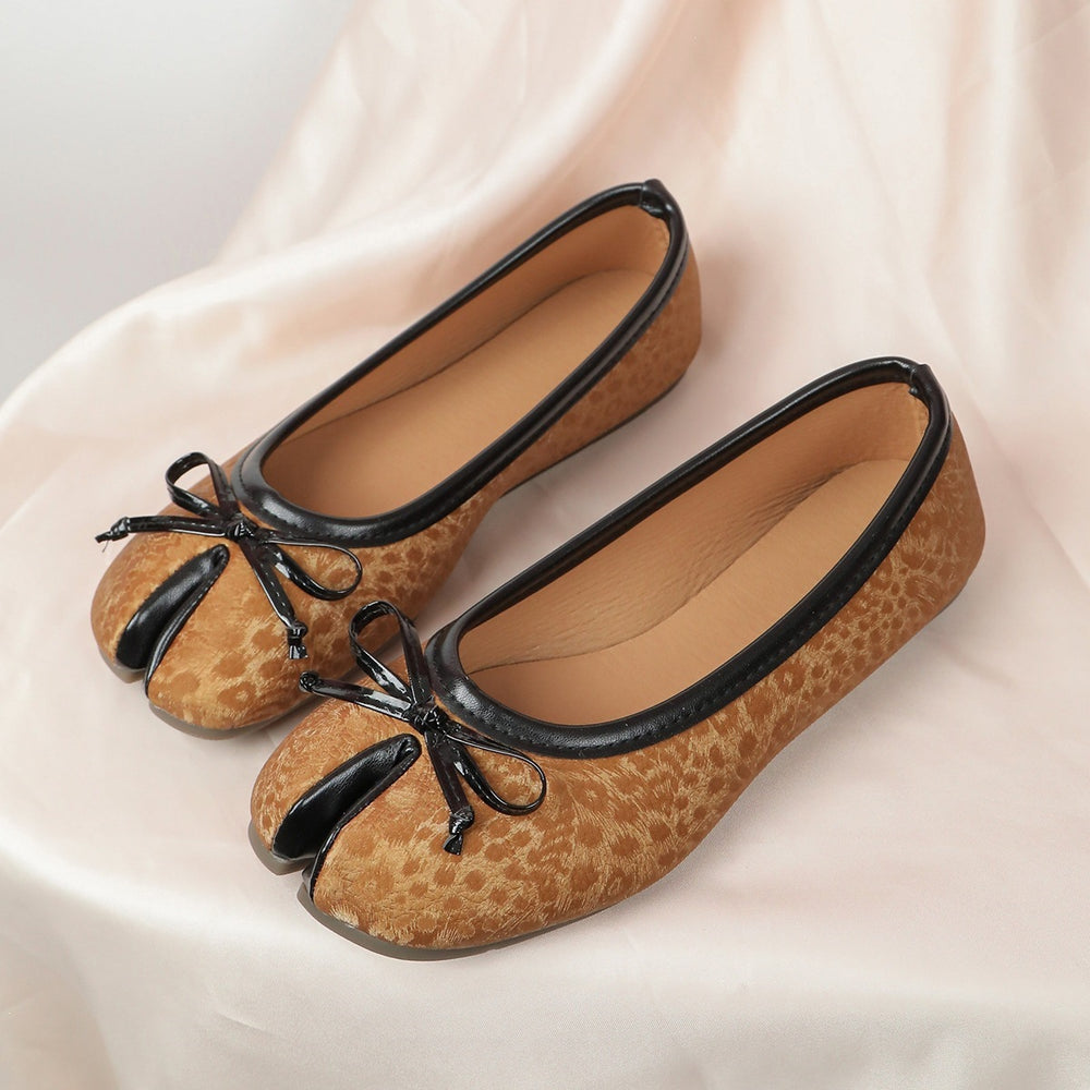 New arrivalexportbows leopard print lazy flatsflatsautumflats round toe flats split toe casualflats women
