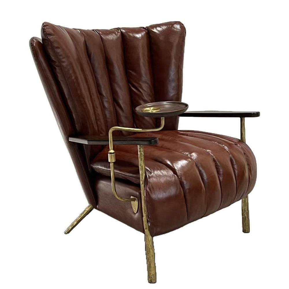 Vintage-style hand-forged solid wood armrest cigar chair, retro distressed leather single leisure chair, home design