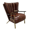 Vintage-style hand-forged solid wood armrest cigar chair, retro distressed leather single leisure chair, home design