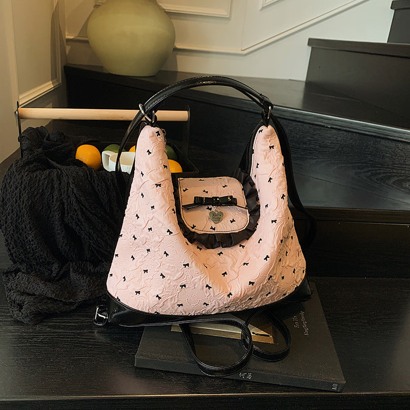 Bow Lazy Large Capacity Shoulder Bag Women's 2025 New Crossbody Bag Fashion Commuter Student Backpack