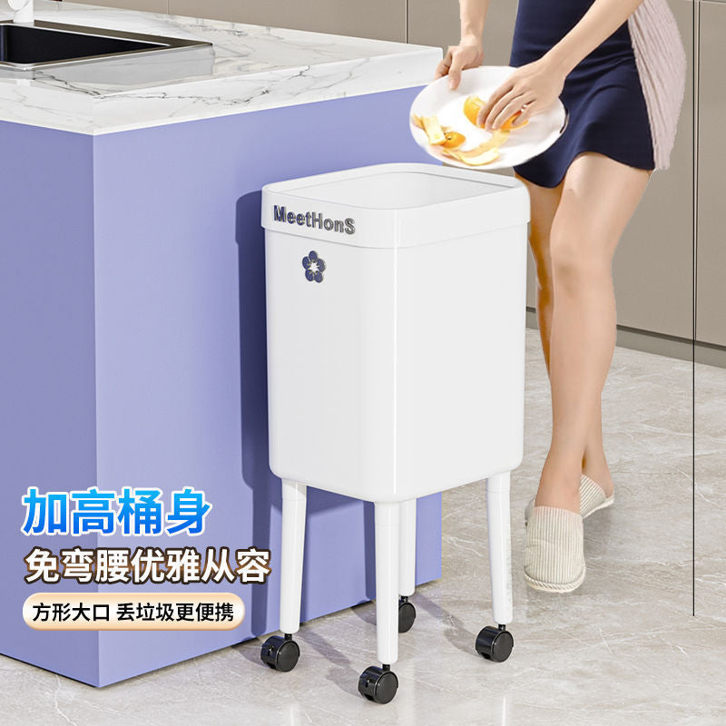 No-bend, high-capacity, mobile trash can with wheels – perfect for home use in living rooms, bedrooms, kitchens, and bathrooms