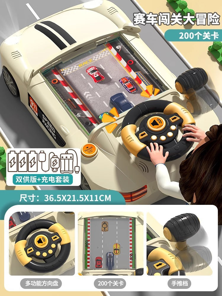 Kids' educational racing adventure game console with simulated multifunctional steering wheel - driving car toy