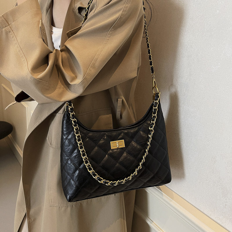Classy texture chain bag for women retro quilted small fragrant style shoulder bag work clothingeasiest for matchfashion armpit bag