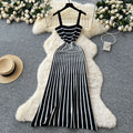 Feminine and chic:  summer fashion color-block knit midi dress - figure-flattering, slim-fit camisole dress