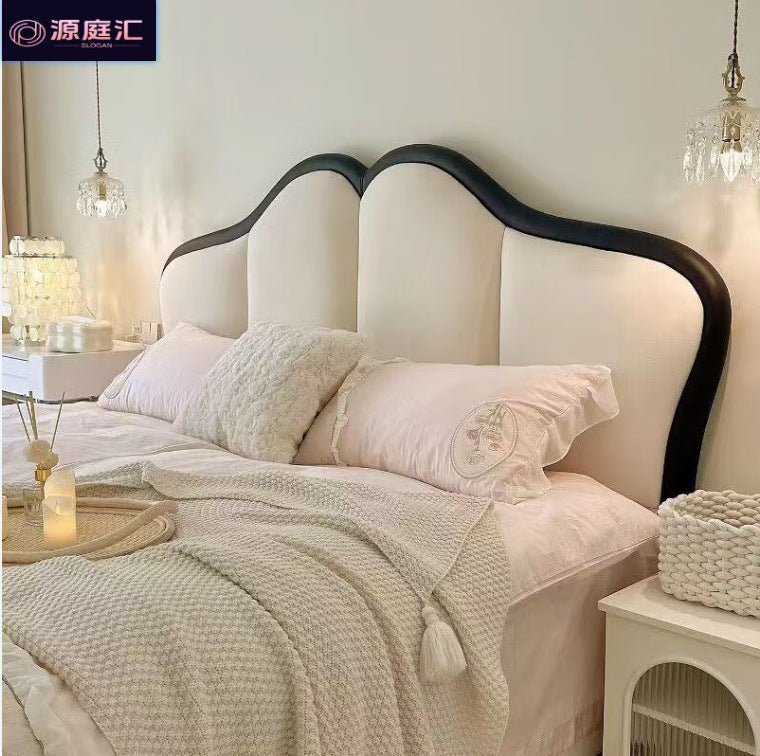 French cream leather princess style minimalist 1.5m wedding bed 1.8m double bed master bedroom light luxury italian retro butterfly bed