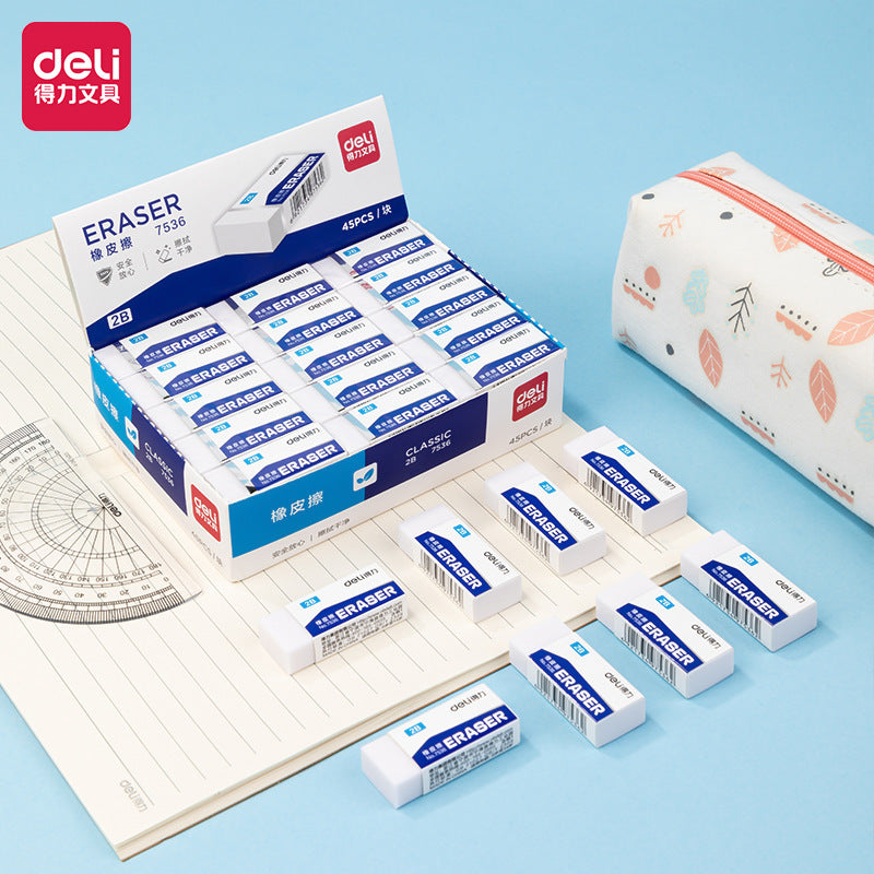 Deli 7536 eraser rectangular small eraser student exam painting eraser sassafras stationery wholesale 2b eraser