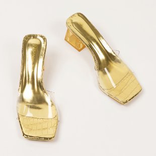2025 summer new fashion outerwear sandals transparent crystal high heels chunky heel square toe thong sandals women's