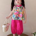 【comfortable neckline】girls' summer outfit set  new style baby floral tank top summer clothes little girl chic