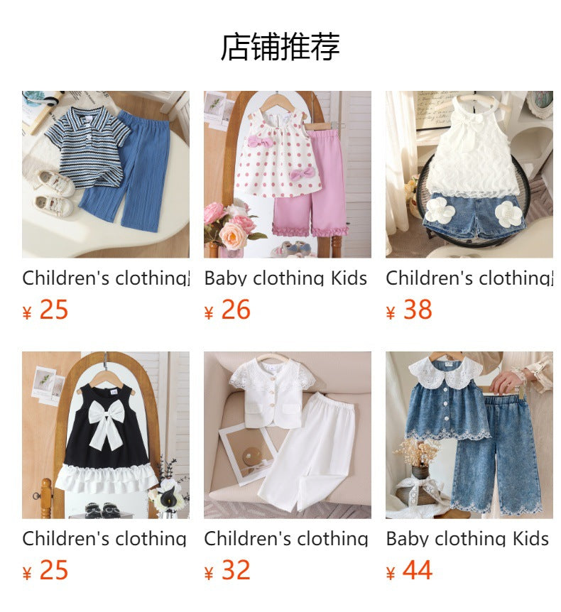 Kids clothing cross-border exclusive for european and american girls new arrival children's green flying sleeve vest + shorts children's clothing