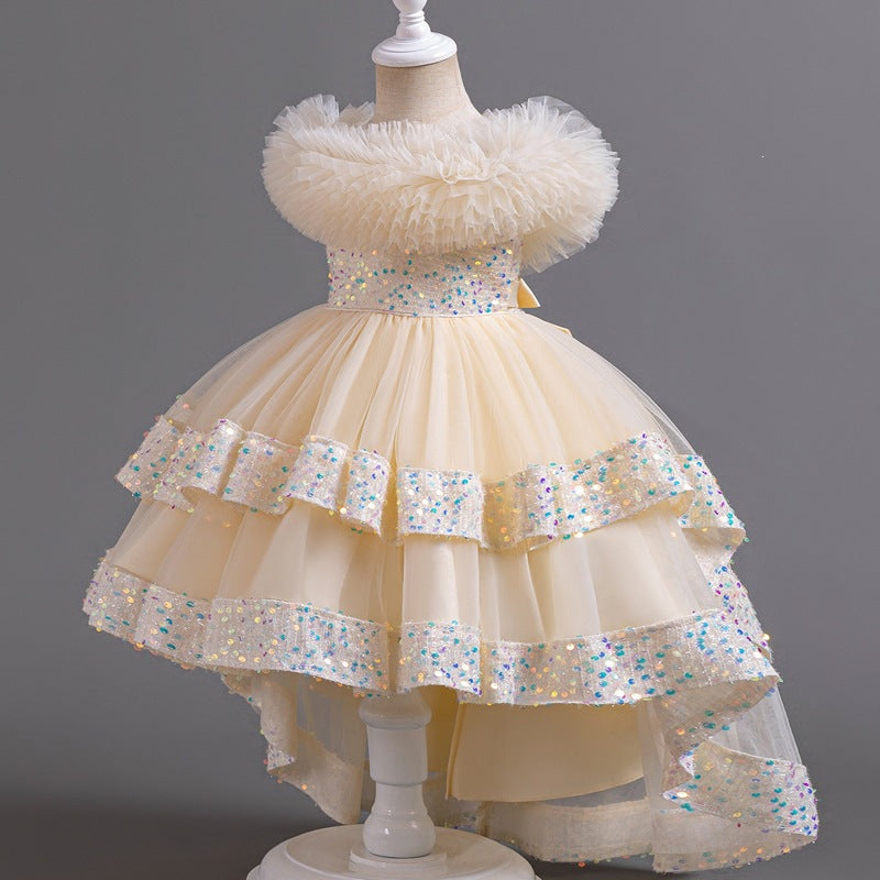 Performance costumes, wedding dresses, large tails, puffy mesh skirts, dresses, children's clothing, popular kids princess dresses for girls