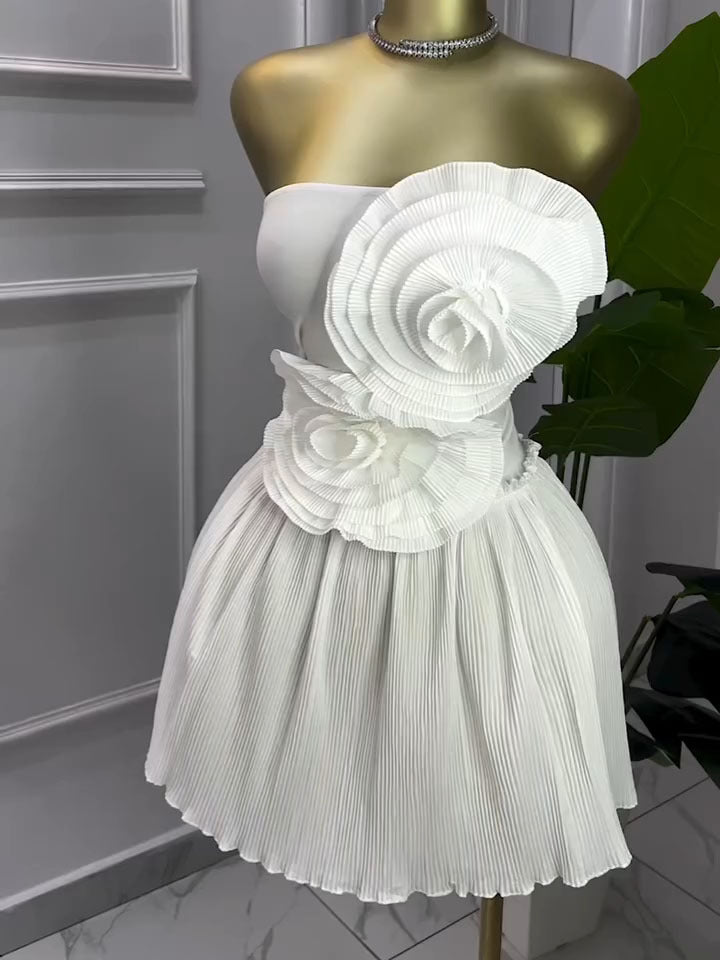 European and american women's clothing  summer new sweet and fresh large chest flower decoration tube top high waist a-line dress short skirt