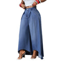 Fashionjeans women's double-layer patchwork slit loose pants high waist pleated large swing drapedmop denim pants