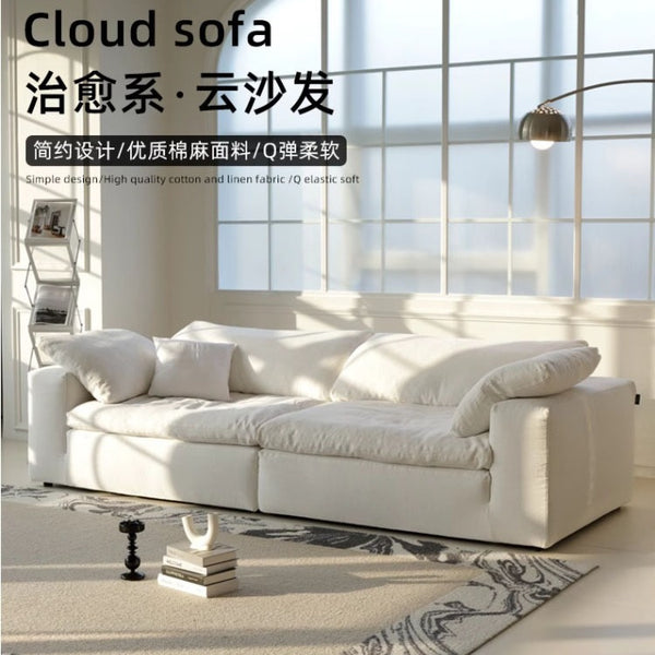 Nordic cream style living room fabric straight row wabi style modern simple removable cotton and linen three-person down sofa
