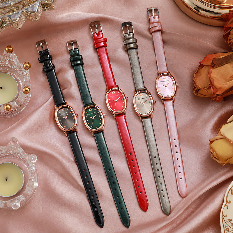 New arrivalelegantretrocasual oval student watch niche style women's watch belt quartz women's watch