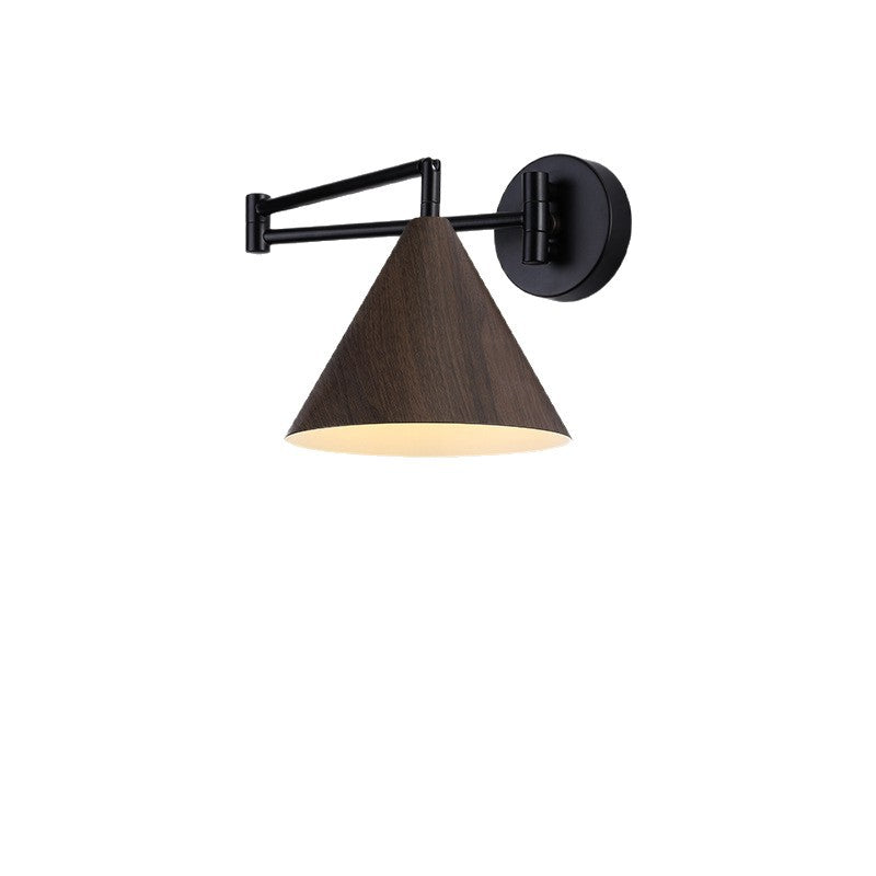 Wall lamp simple Nordic wood grain rocker arm lamp Japanese living room bedroom retractable displacement folding bedside reading lamp