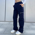 Ready-to-ship  spring/summer new arrival: trendy high-waisted cargo pants with zipper pockets, street style straight-leg casual trousers