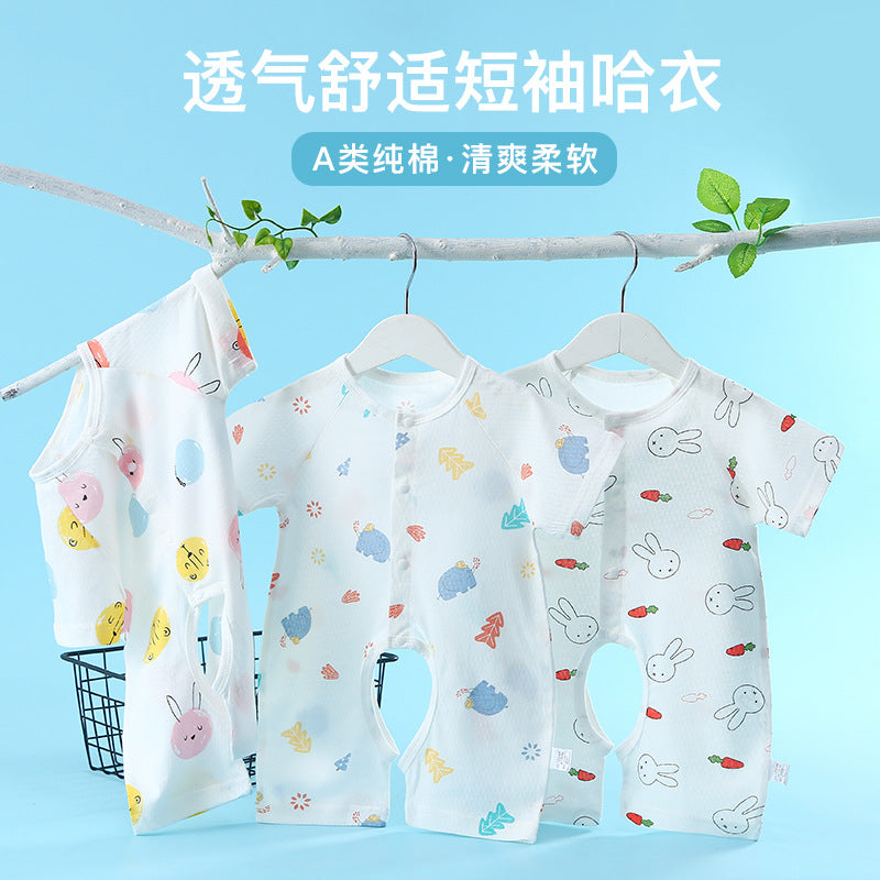 Baby short-sleeve romper, 100% cotton, newborn infant sleep sack, crawling suit, 0-1 year old, summer lightweight clothing