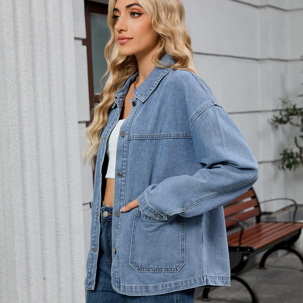 Fashion cross-border export women's american retroloosecasuallong sleevessoutwear early autumn new arrival lapel denim outwear