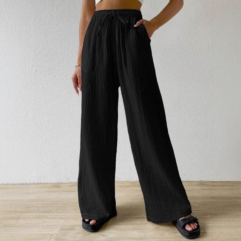 2024 european and american cross-border amazon new fashion women's elegant versatile elastic casual solid color wide leg pants