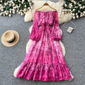 French chic tie-waist floral print dress - women's elegant one-shoulder long sleeve maxi dress