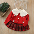 Girls' knit sweater cardigan & plaid skirt set - new autumn collection  - strawberry collar, baby girl red knit outfit