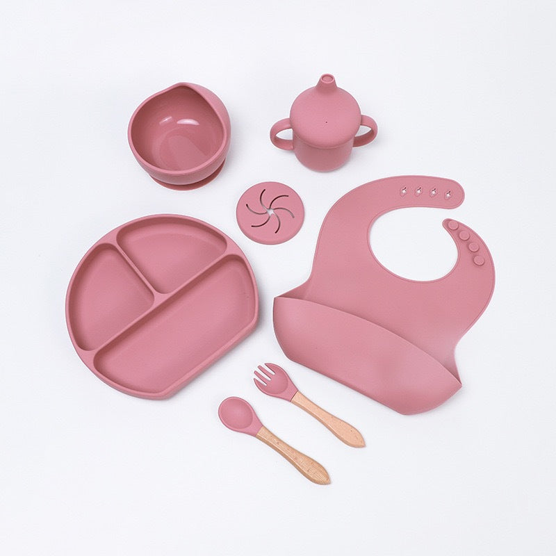 Children's tableware feeding set Baby silicone bowl Fork spoon Baby food supplement bowl Plate Food grade silicone plate