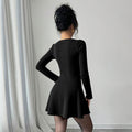 European and american  spring/summer new women's knitted tulip hem v-neck chanel-inspired long sleeve solid color mini dress