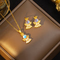 【titanium steel】necklace women's crown angel princess pendant earrings elegant light luxury set versatile clavicle chain jewelry