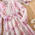 Girls' foreign trade dress, spring/summer  new collection, french elegant vacation style, printed long sleeve, cinched waist, lace trimmed princess dress