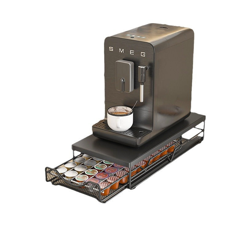 Customized coffee capsule storage rack Pull-out dust storage box Desktop tea bag Coffee machine base rack