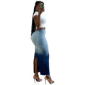 European and american cross-border women's fashion  summer new sexy denim skirt high-waisted gradient slit bodycon midi skirt