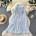 K-style high waist pleated draped skirt women's spring summer a-line large hem work clothingelegant long skirt gentle multi-color
