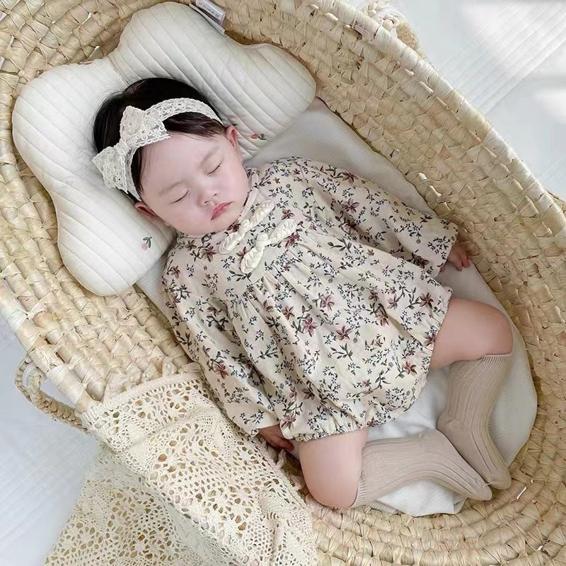 Newborn infant spring autum baby girl floral jumpsuit cheongsam harem triangular bag butt clothes full month crawling clothes trendy