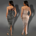 C7422 cross-border   fashion women's sexy mesh rhinestone one-shoulder sleeveless dress