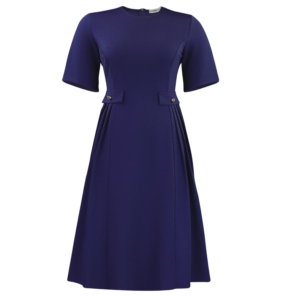 C8661 african women's clothing  summer new arrival: round neck short sleeve elegant solid color midi dress, european and american style