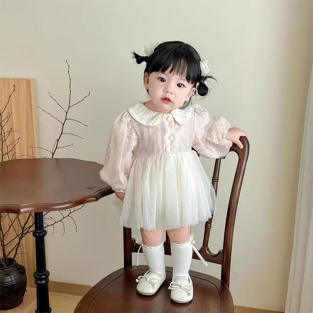 Spring & fall long sleeves thin baby princess dress with butt-covering dress for small-month-old baby girl 100-day-old dress